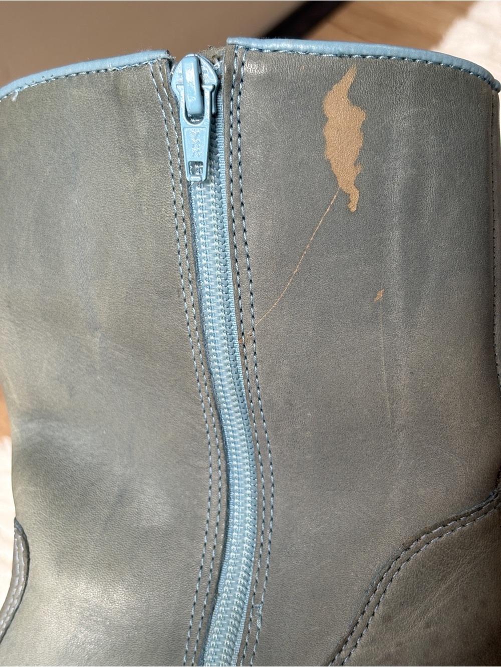 Vintage 90s Connie Too Platform Boots Size 8.5 - Blue Leather & Chunky Wood Heel - Picture 12 of 15